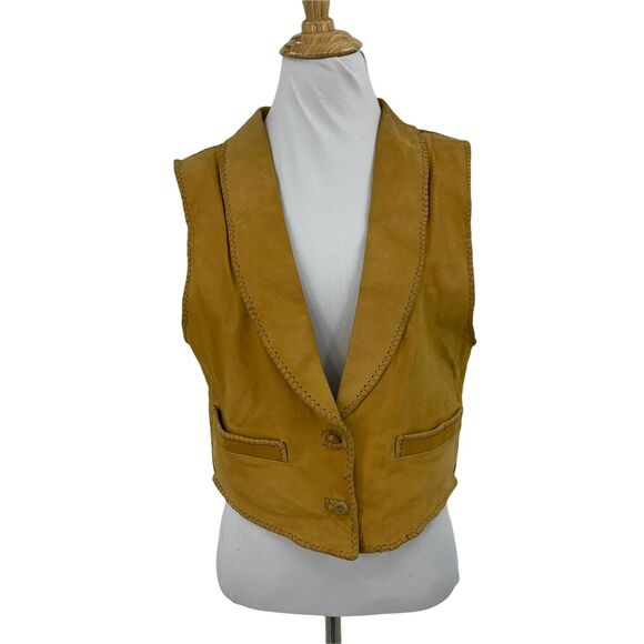 Vintage Alan Michael Shawl Vest Women's Size S Honey Cham Nubuck Leather Western